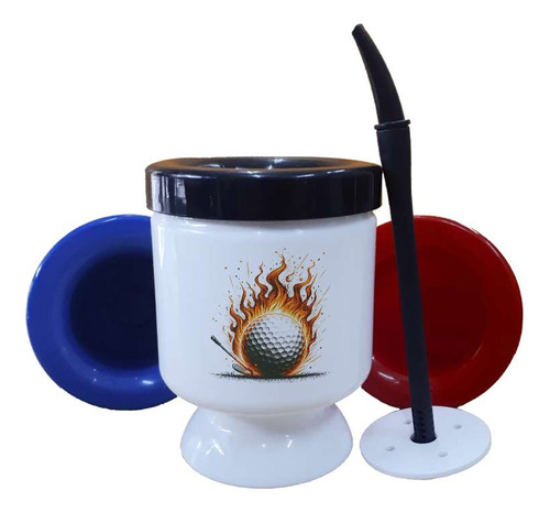 Mate Plastico Pelota De Golf Envuelta Fuego Llamas M1