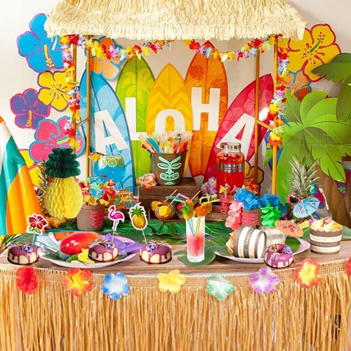 Luau - Juego De Decoraciones Hawaianas Tropicales Que Incluy