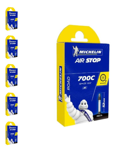 Kit 6 Câmaras De Ar Michelin Airstop 700x18/25c Presta 52mm