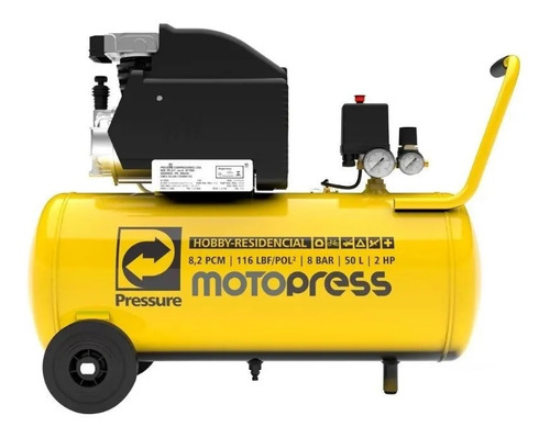 Compressor de ar elétrico portátil Pressure MotoPress 50L 50L 2hp 220V amarelo