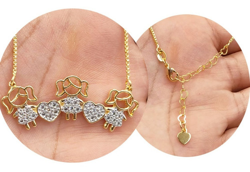 Cordao Feminino Delicado Pingente De Filhos Menino E Meninas Cor 3 Meninas