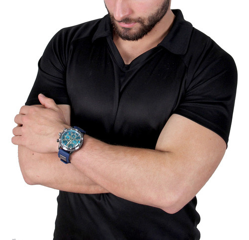 Reloj impermeable a prueba de salpicaduras para hombre, correa de pulsera, color P, bisel, color fondo azul plomo