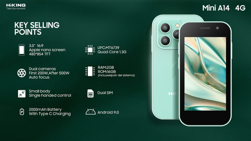 Mini Smartphone 4g Dual Sim Android 9 Senderismo A14 16gb 2gb Mini Phone 2000 Mah Fm Wifi Gps Bluetooth Celular Rosa