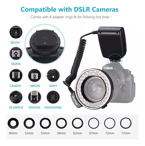 Para Linterna Canon Nikon Macro Led Con Forma De Anillo