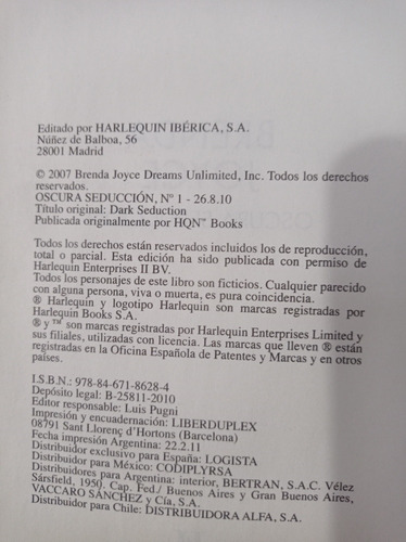 Libro De Novela Oscura Seducción De Brenda Joyce (Usado)