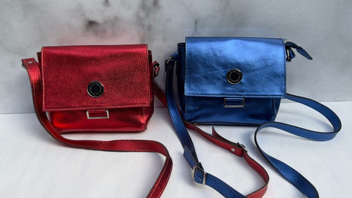 Carteras De Cuero Metalizadas Roja Y Azul Nuevas