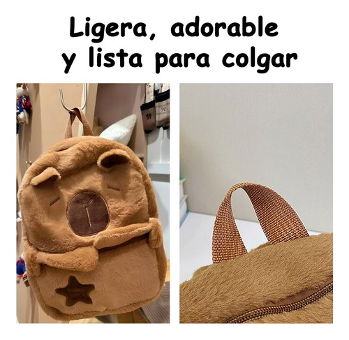 Mochila Kapibala, Mochila De Dibujos Animados Con Peluche, Bolso Escolar Suave Antialérgico Múltiples Bolsillos,correa Ajustable, Gran Capacidad, Banna Regalo Ideal Para Niños Marrón