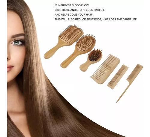 Kit De Cepillo Y Peine De Bambú Anti Frizz Con 6 Piezasv1.