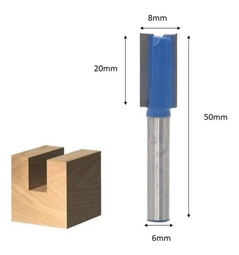 Imagem 2 de 2 de Fresa Reta Para Tupia Haste 6mm Corte 8mm X 20mm