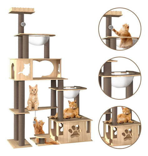 Torre Árbol Rascador Para Gato Con Casa Varios Niveles 1.8m