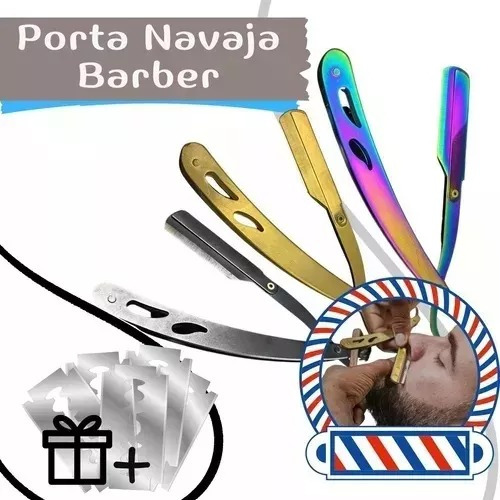 Porta Navaja Metálico Barbero Corte Afeitado + 10 Navajas Color Dorado