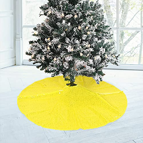 Falda De Arbol De Navidad De Lentejuelas Color Amarillo 91cm