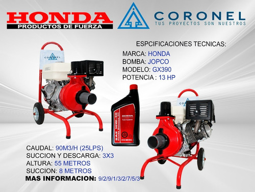Motobomba Media Presion Con Motor Honda Gx390 De 13 Hp