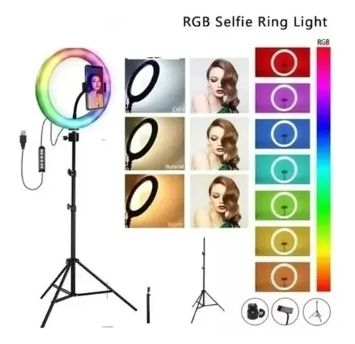 Aro Luz Selfie Tipo Clip Celular Rgb Multicolor 10 Cm Recargable