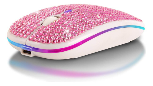 Mouse Inalambrico Recargable Optico Con Brillos, Rosa