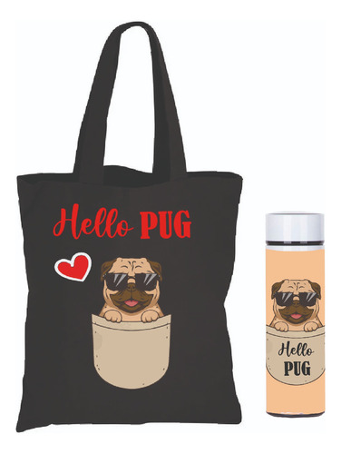 Totebag  Con Termo  Led Estampado Perrito Pug Doglover