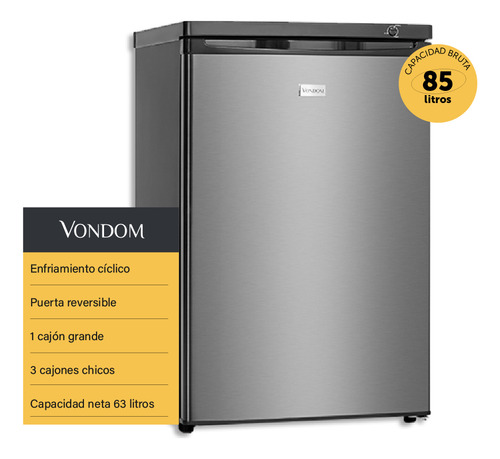 Freezer Bajo Mesada Vondom Línea Acero 85 Litros Color Plateado