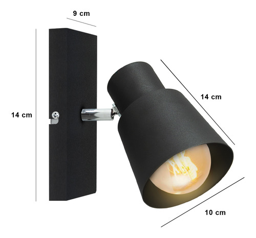 Lampara Aplique Spot Pared 1 Luz Minimalista Apto Led E27 Estructura Negro
