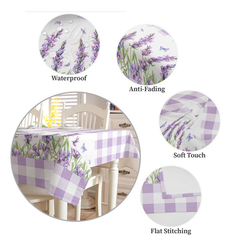 Toalha De Mesa Impermeável Roxa Com Flor De Lavanda E Borbol
