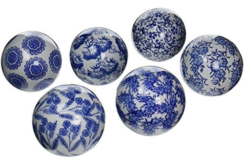 Juego De Bolas Decorativas De Porcelana Azul Y Blanca De 4
