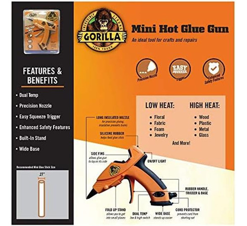 Mini Pistola De Pegamento Caliente Gorilla Dual Temp, Paquet