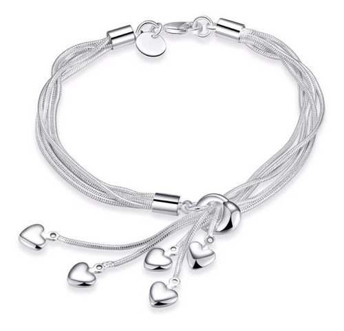 Pulsera Femenina Baño De Plata Modelo Lazos De Corazón