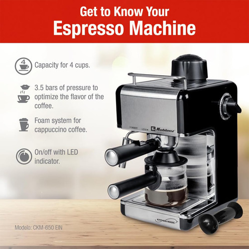 Cafetera Espresso Y Cappuccino 4 Tazas 800 W Color Negro