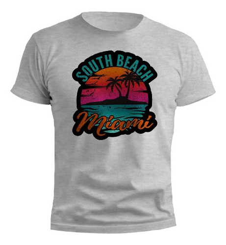 Remera Miami South Beach Diseño Gris