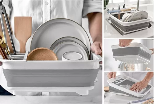 Escurridor de platos, escurridor de platos plegable con escurridor,  emergente y plegable para un fácil almacenamiento de platos, organizador  portátil