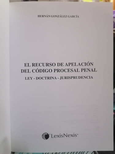 El Recurso De Apelación Del Código Procesal Penal/gonzález (Usado)
