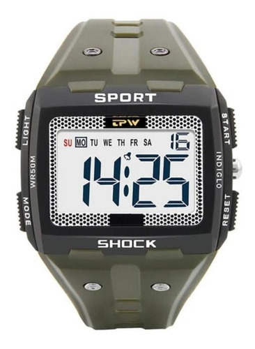 Relógio De Pulso Sport Shock Digital Grande Visibilidade Tpw Cor da correia Militar