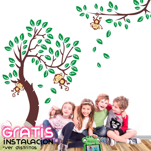 Imagen 1 de 4 de Vinilos Decorativo Infantil Arbol Hojas Monito Decoracion