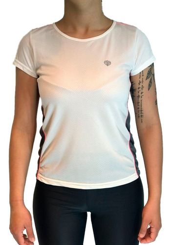 Remera Team Gear Running Mujer Combinada Con Bordado Bco Cli