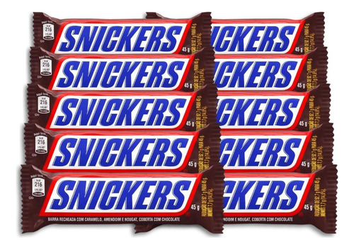 Chocolate Snickers Individual Kit 10 Unidades De 45g
