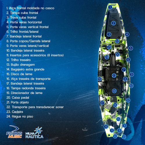 Caiaque Com Pedal Power Drive Predador 1290 Milha Náutica
