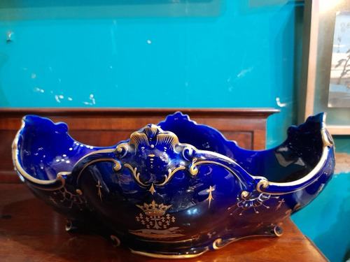 Centro De Mesa Porcelana Azul Con Dorados