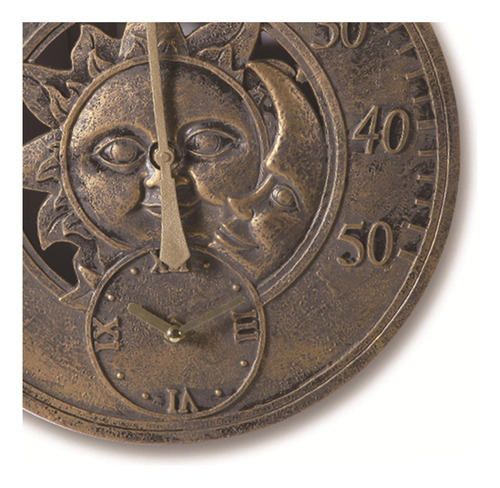 Reloj De Pared Colgante De Bronce Retro Termómetro Adjunto