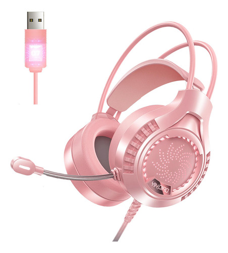 Auriculares Para Juegos Con Cable Orejeras Usb 7.1 Rosado