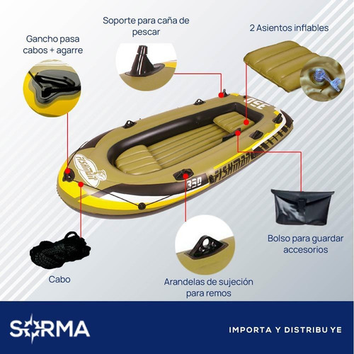 Imagen 6 de 10 de Bote Inflable 3m + 2 Remos + Inflador + Suj P/motor