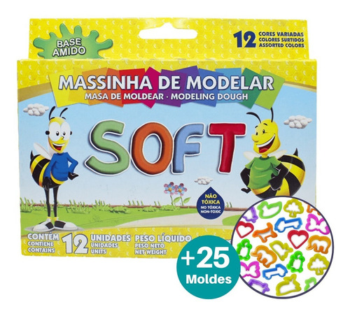 Kit 25 Forminhas De Corte + Massinha De Modelar 12 Cores