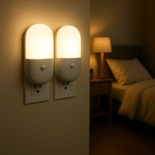 Kit 2 Luminárias Tomada 127/220V Mini Abajur Infantil Led Luz Noturna Quarto Bebê Decoração Econômica Compacta Segurança Corredor Presente Criativo Iluminação Automática Moderna Charmosa