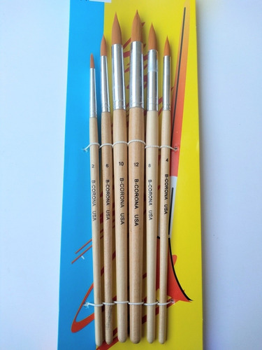 Pincel Set X6 Pinceles Mango De Madera Para Acuarela Tempera