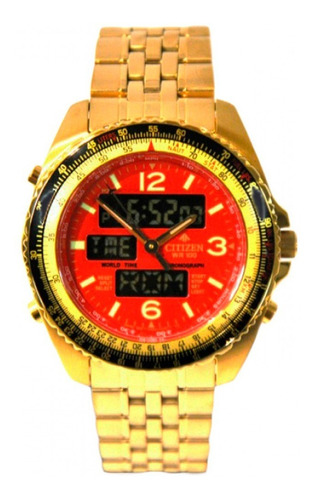 Reloj Citizen Promaster Wingman Vi JQ8003-51w/TZ10075v, color de correa dorado y bisel dorado, color de fondo rojo