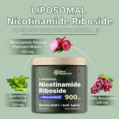Nicotinamide Riboside Liposomal 900mg + Resveratrol Energía Sin Sabor