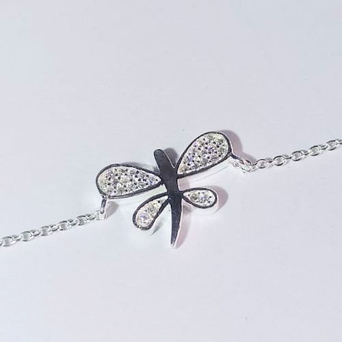 Pulsera Plata 925 Dije Mariposa Con Cubic 18cm Diámetro 2 Cm Largo 18 Cm