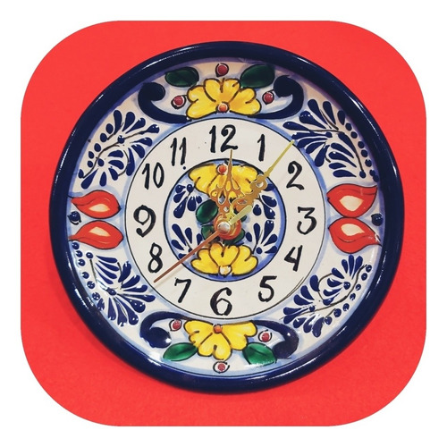 Imagen 1 de 2 de Reloj De Talavera Poblana 15 Cm Azul Y Blanco Varios Diseños