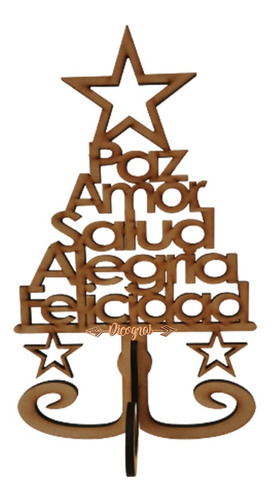 Árbol Navideño Frases Navidad 35 Cm Alto Mdf 5.5 Mm 