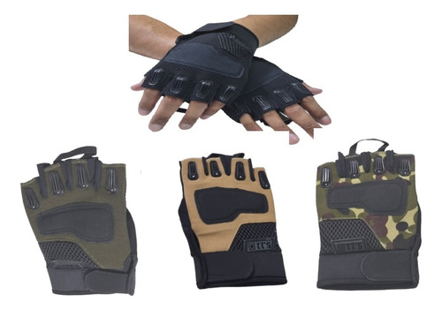 Guantes Tacticos Elastizados Dedo Cortado Red Negro Camo Tan