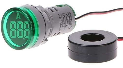 Amperimetro Digital 22mm 100ac Verde Redondo