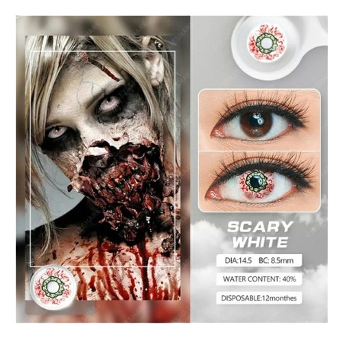 Lentes Pupilentes Halloween Comic Zombie Scary White